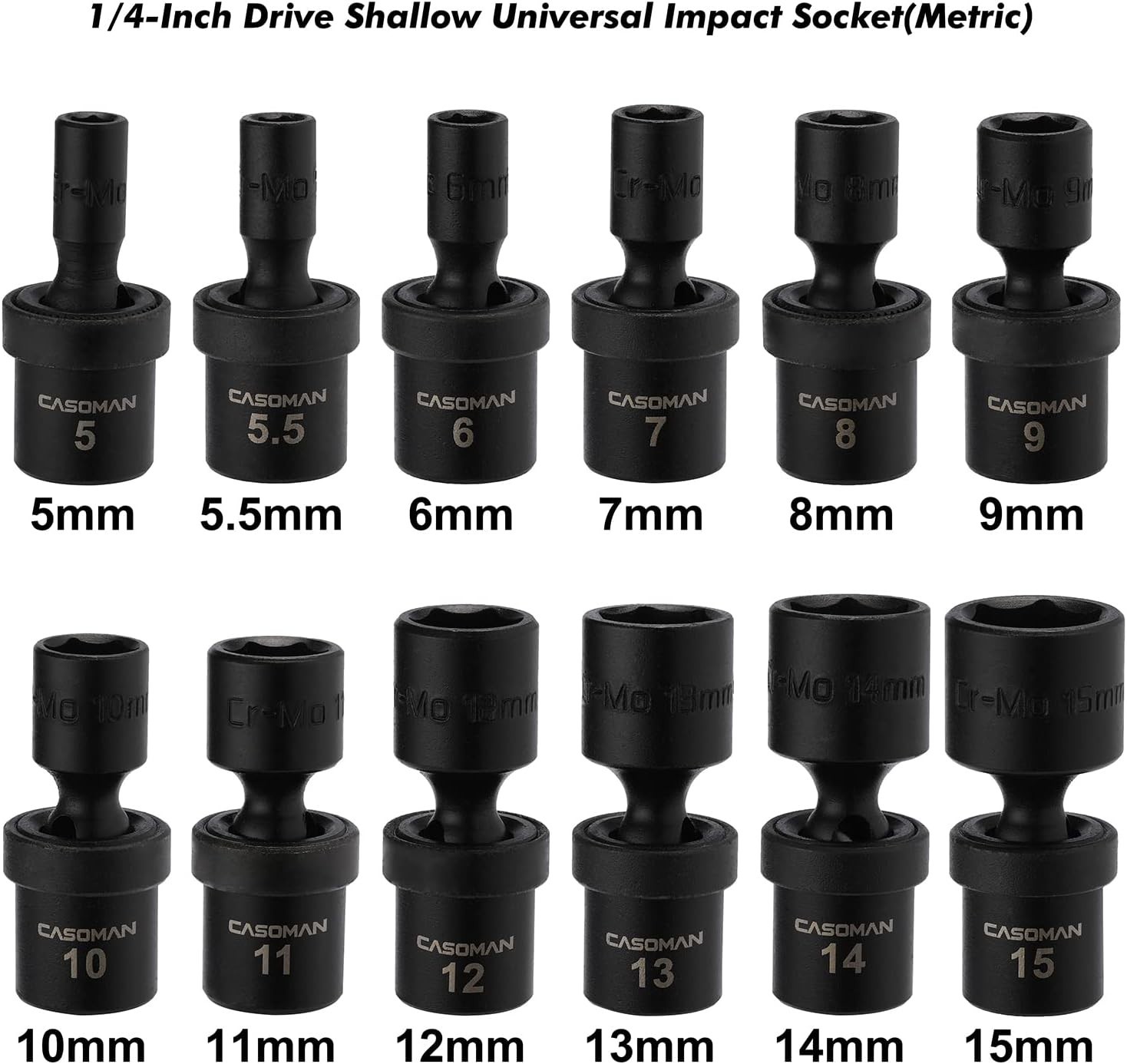 1/4-Inch Drive Metric Impact Socket Set, 12-Pieces Cr-Mo, Easy-to-Read Sizes