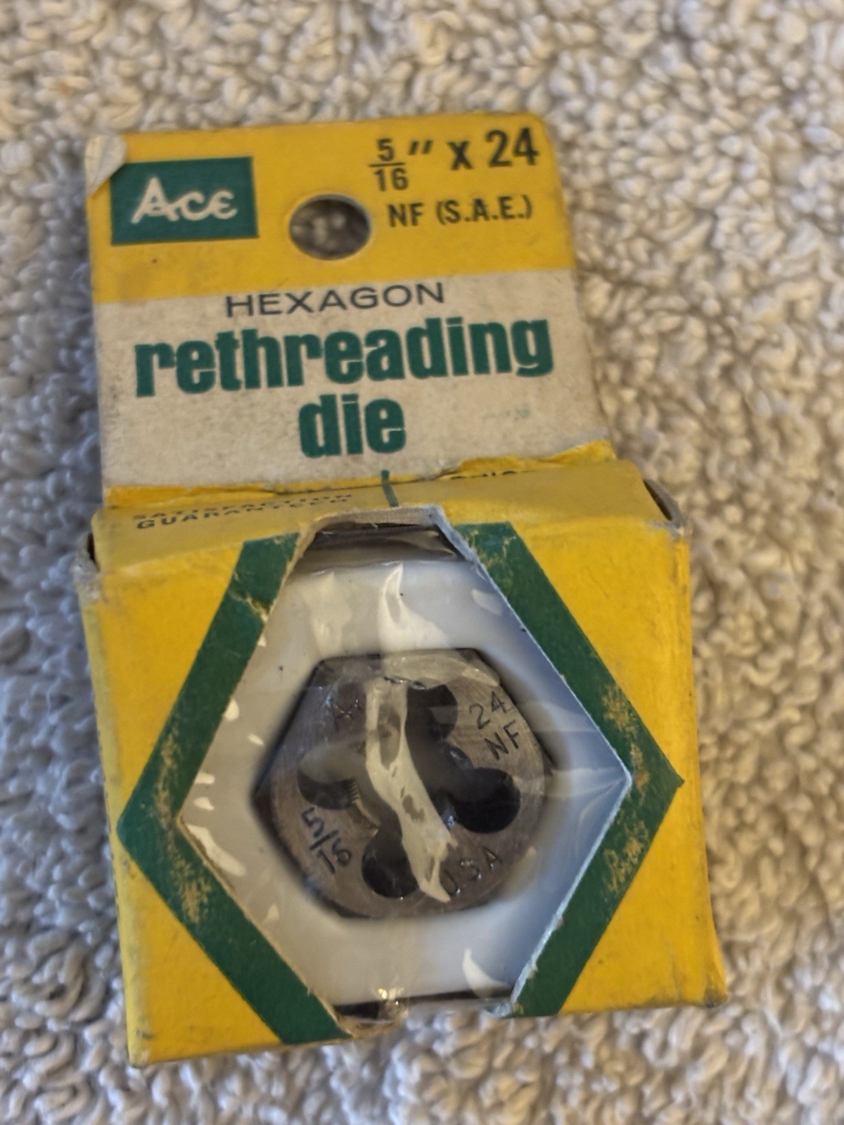 Vintage 5/16” NF Carbon Steel Hex Rethreading Die Ace Made In USA NEW OLD STOCK