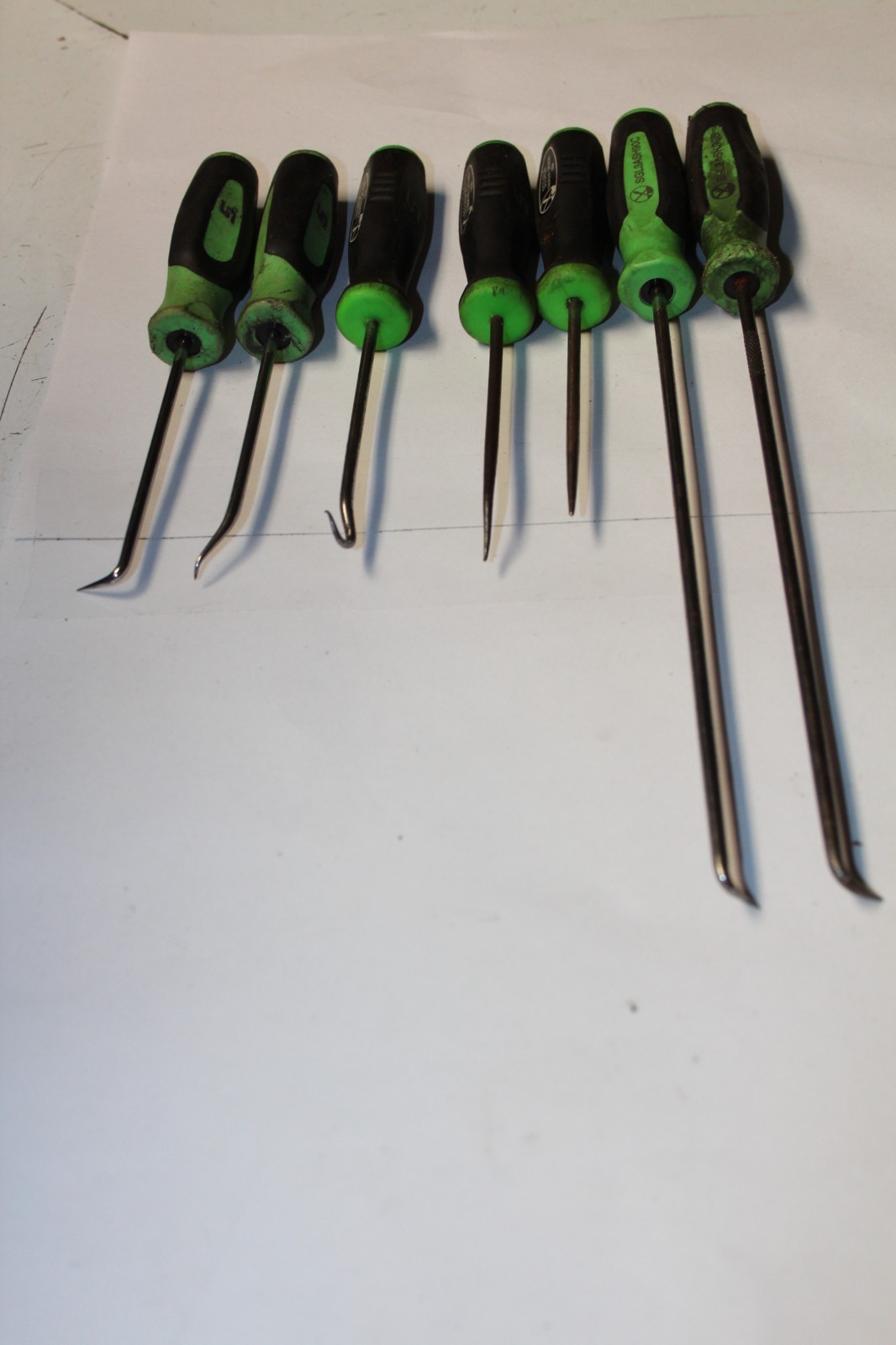 Snap-on Instinct® Miniature Pick, Hook & Awl Set 7 Piece Green Handle Set USA