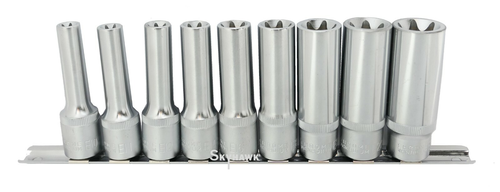 9pc 1/2″ DR Female E Star Deep Socket Torx Auto Tool E10-E24 With Socket Holder