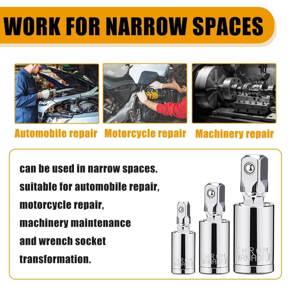 3PCS Impact Universal Joint Swivel Socket Adapter Set 1/4″ 3/8” 1/2″ Drive 360°