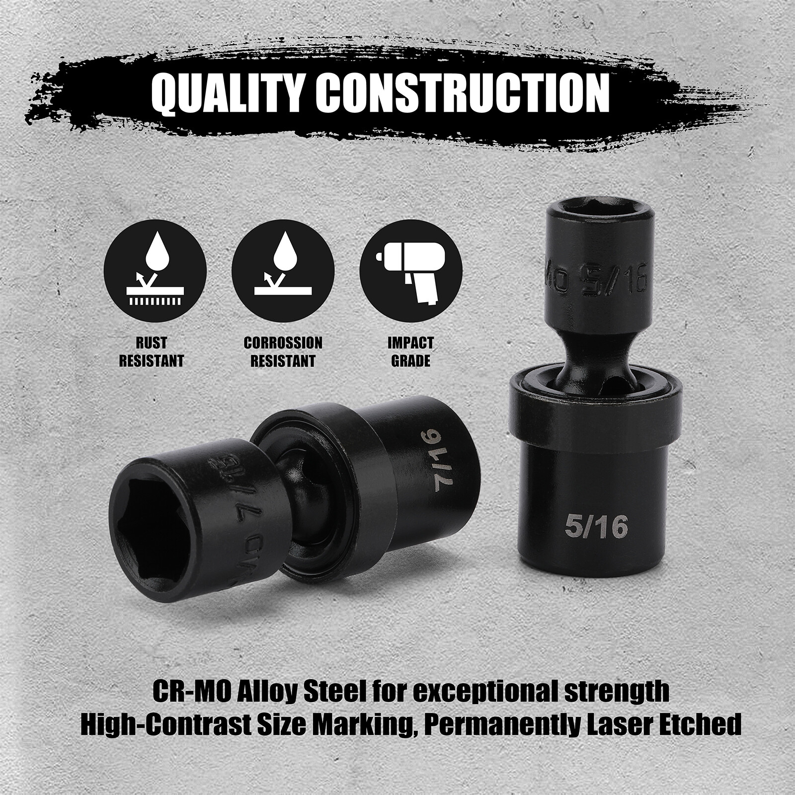 6PCS 1/4″ Drive SAE Shallow Universal Impact Socket Set 1/4″-9/16″ Swivel CR-MO