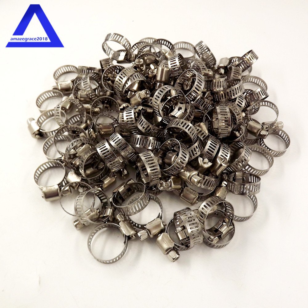 100pcs 1/2″-3/4″ Adjustable Stainless Steel Drive Hose Clamps Fuel Line Worm