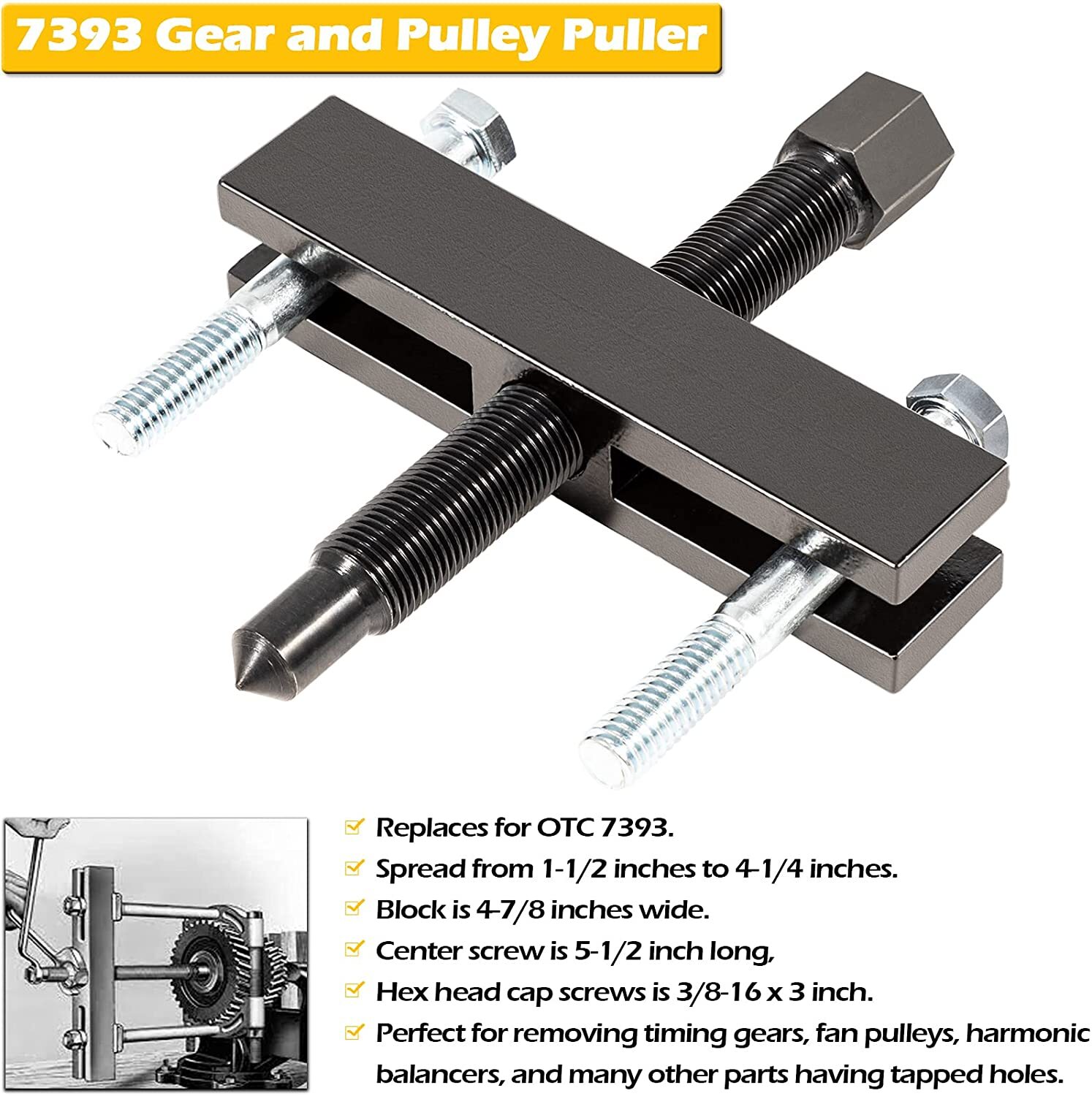 7393 Gear and Pulley Puller Replace for OTC 7393 with 5-1/2″ Long Forcing Screw