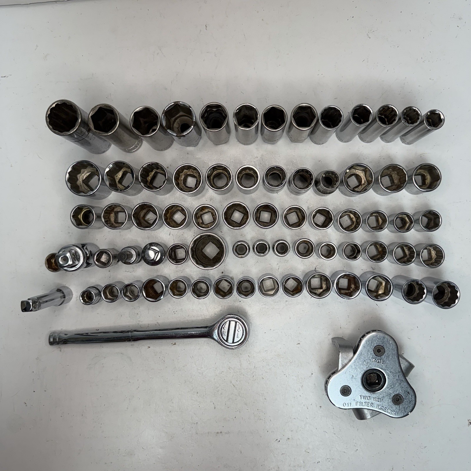 72pcs 10lbs Mechanics Tools – Sockets, Ratchet, Adapters, Oil Filter Wrench, Etc