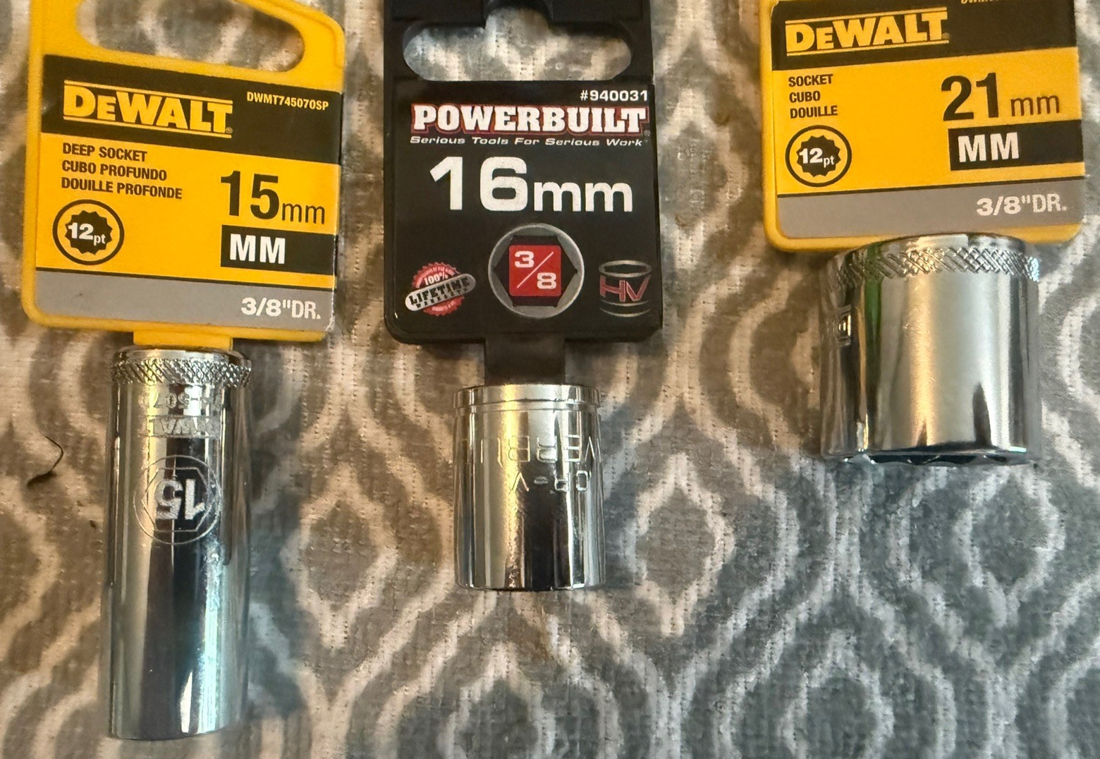Lot of 3/8 inch drive Sockets NEW – 13 total standard and metric