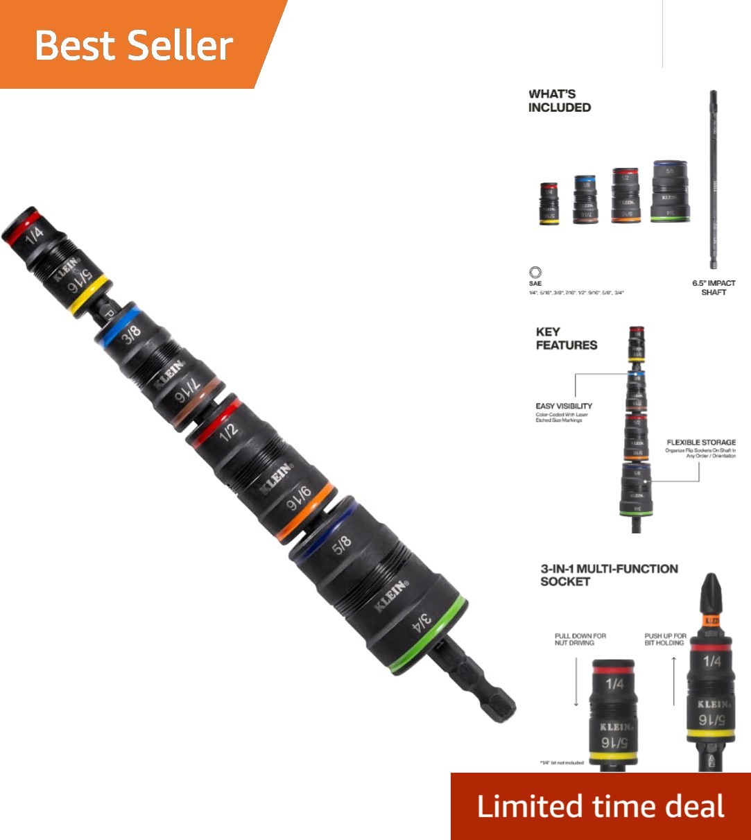 Professional-Grade 9-in-1 SAE Flip Socket Set with Durable Magnet & Holder