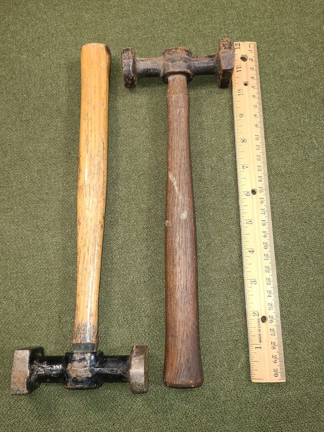 Vintage (1) ABC Auto Body Sheet Metal Round Square Hammer Tool + (1) Unmarked