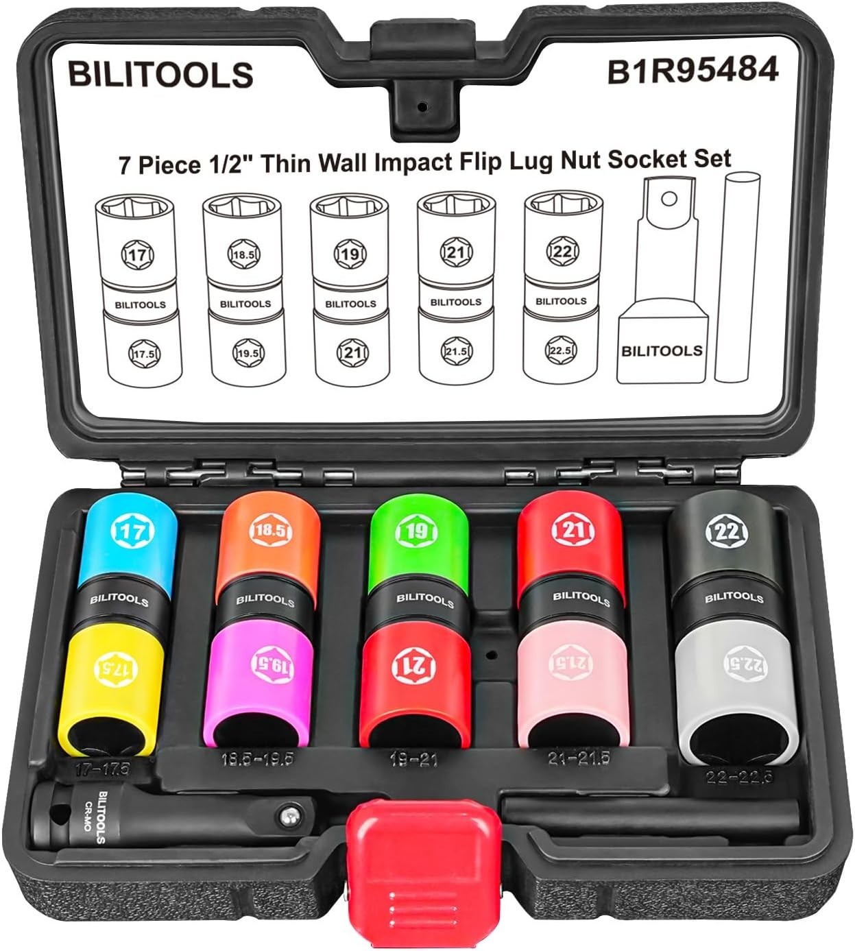 Half Sizes Lug Nut Socket Set, 1/2″ Thin Wall Impact Flip Sockets for Wheel l…