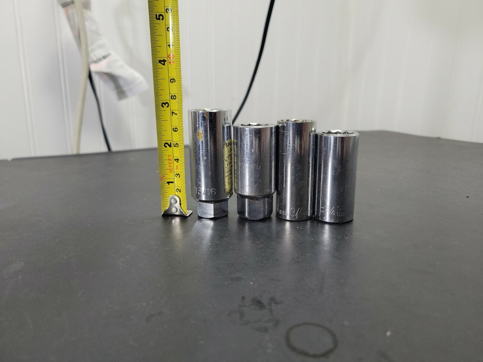 Lot of 4 Deep Sockets Spark Plug Socket 13/16″ 3/4″ SAE 3/8″ Drive 12 Point