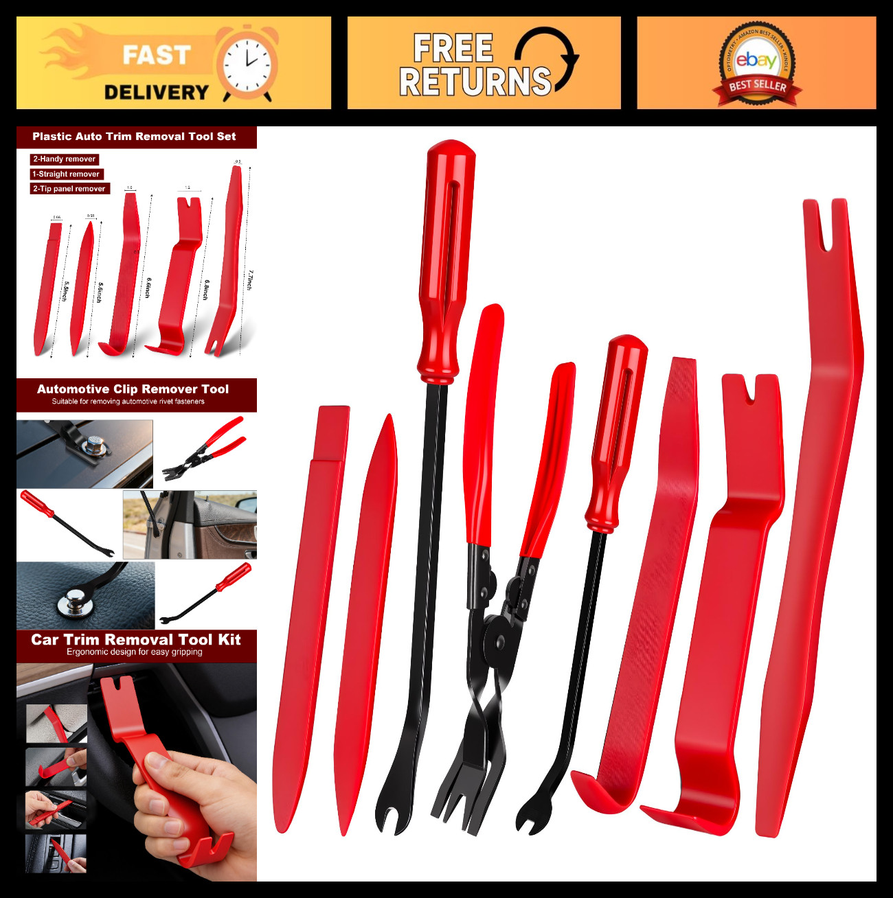 8 Pcs Auto Trim Removal Tool Kit – Non-Scratch Pry Tools & Fastener Pliers for C