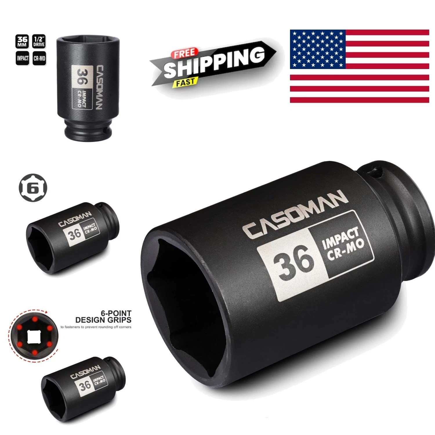 Durable 36mm Deep 6 Point Socket for Axle Removal 1/2 Inch Drive Corrosion Proof