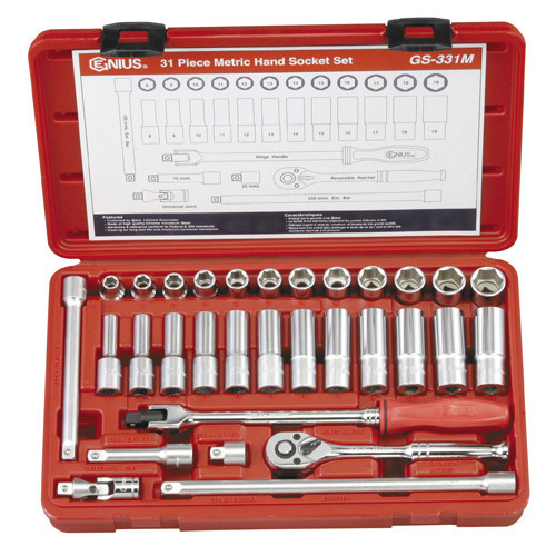 3/8″ Dr Six-Point 31pcs Metric Hand Socket & Deep Hand Socket Set GS-331M