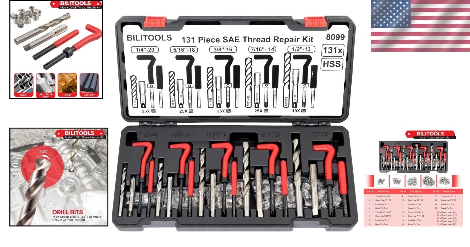 Helicoil Thread Repair Kit 131-Piece SAE Set