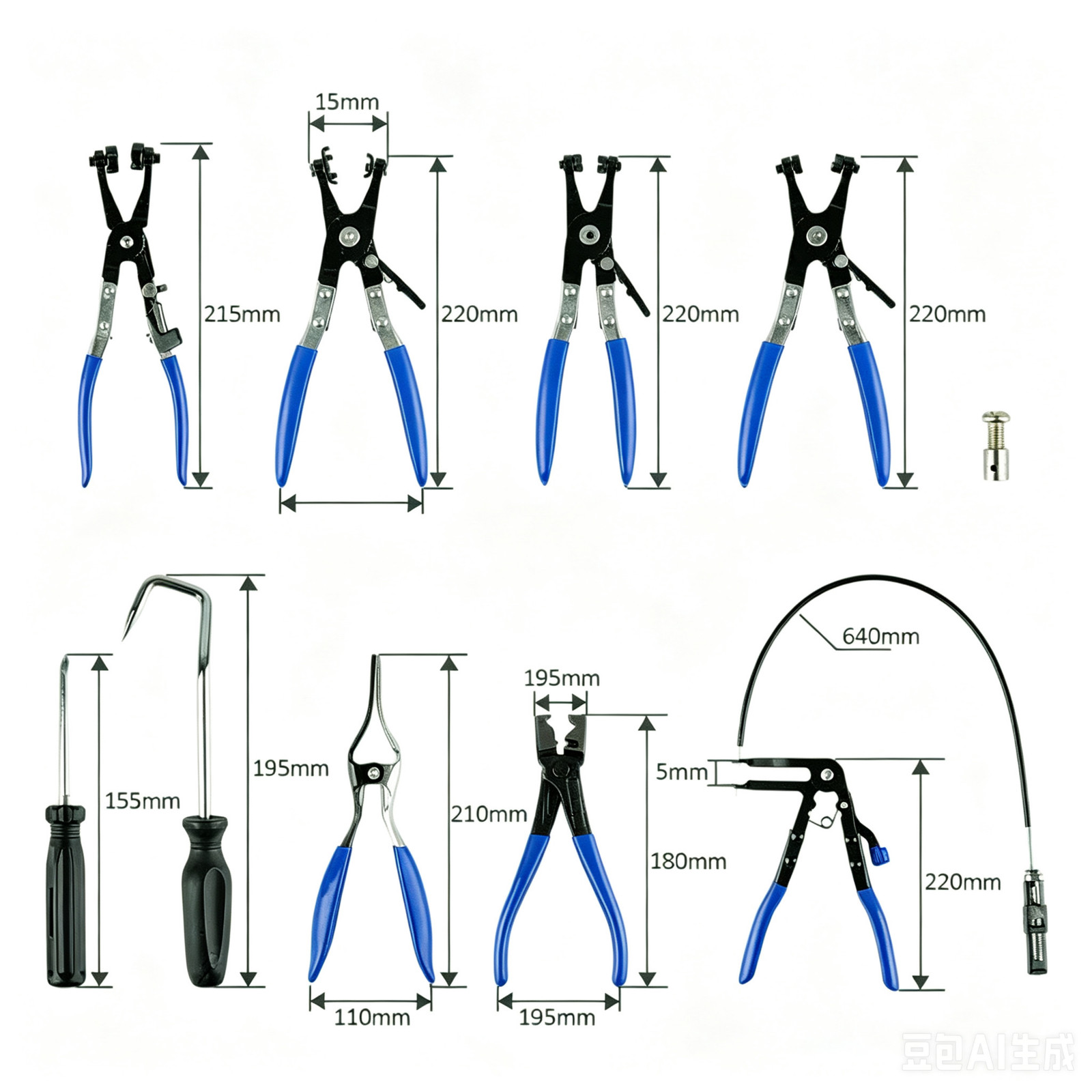 Long Reach Flexible Wire Hose Clamp Pliers 10Pcs Fuel Oil Water Hose Remover Kit