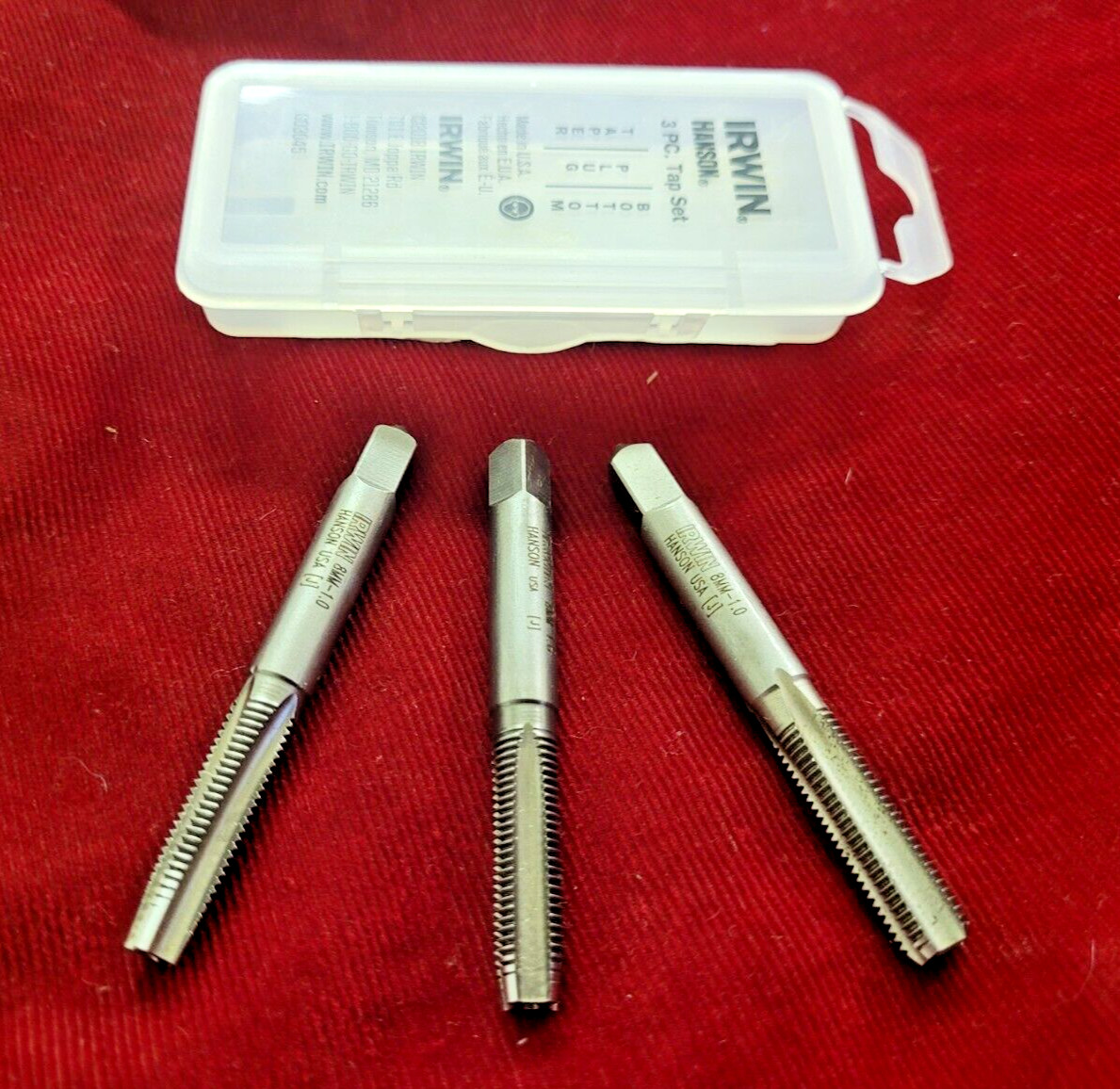 M8 x 1.0 Tap Set Irwin 2733 3PC Carbon Steel Taper Plug Bottom USA Hanson 8MM