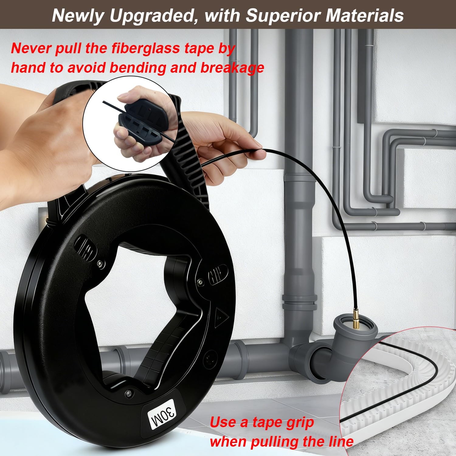 30m Fibreglass Cable Pulling Aid Cable Pulling Aid Fish Tape with Copper Head and 6…