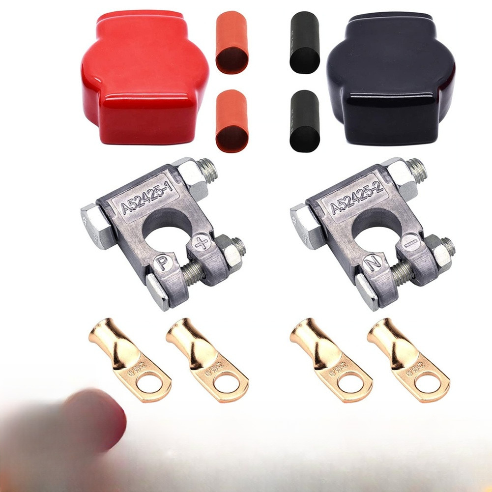 2PCS Zinc Alloy Battery Clamps with 4 Terminals 2 Sleeves 4 Heat Shrink Tubes