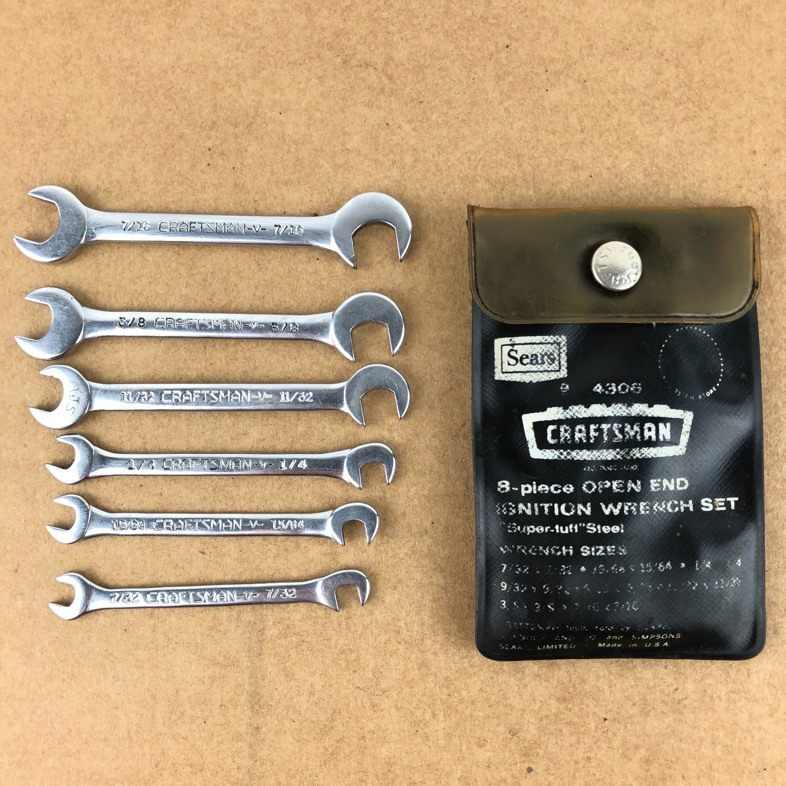 Vintage Craftsman USA Open End Ignition Wrench Set 4306 Pouch Partial 6PC Offset