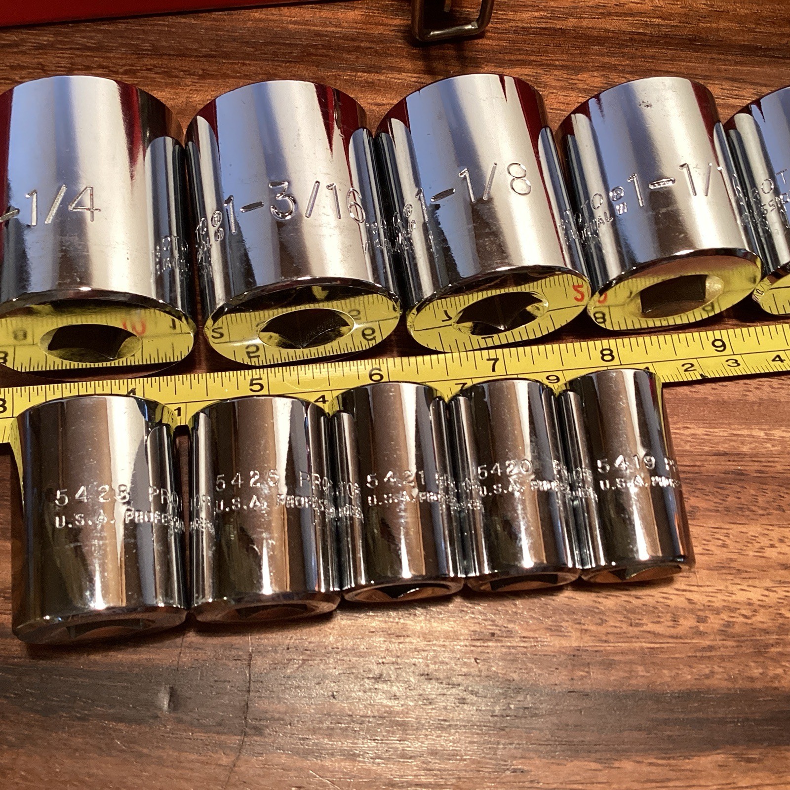 18-pc. PROTO TOOLS 1/2” DRIVE PROFESSIONAL SAE SOCKET SET, 12-POINT, METAL CASE