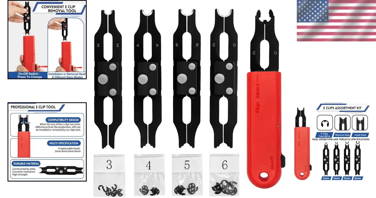 Professional E Clips Installation Kit – Exchangeable Tool for 3/4/5/6mm Clips