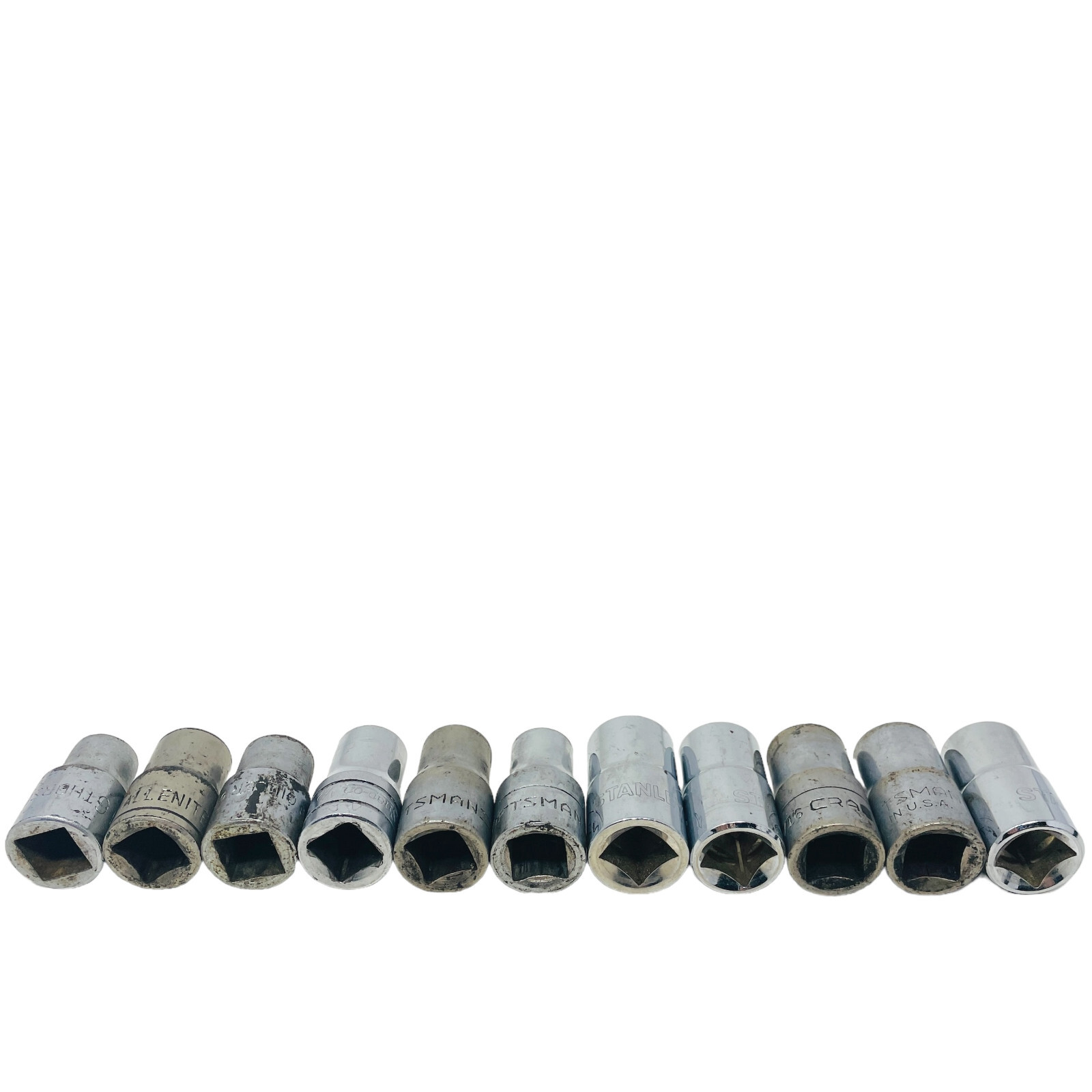 11 Pcs Craftsman, Stanley and Assorted 1/2 in, 1/4 in Socket Set, Made in USA