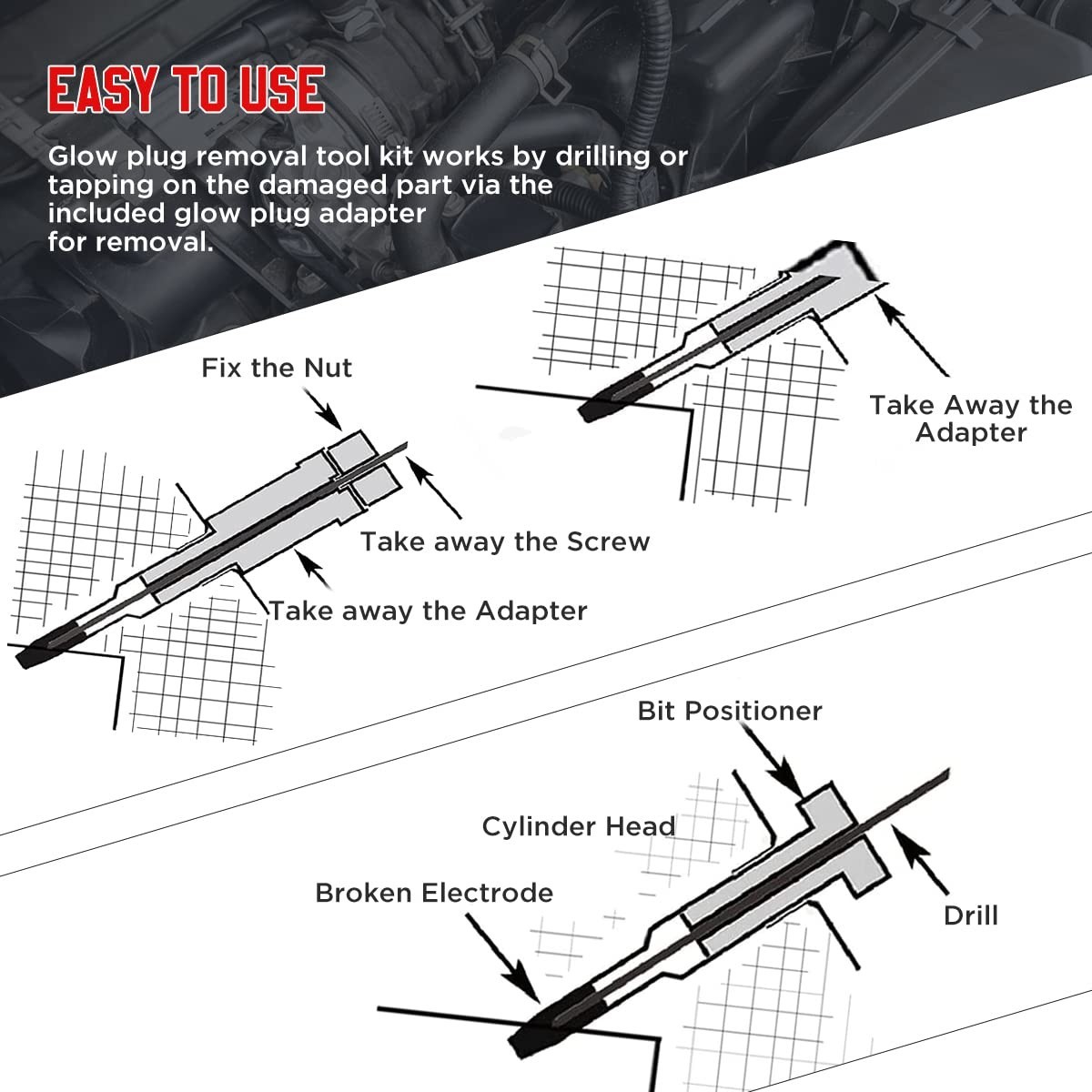 22PCS Glow Plug Removal Tool Kit – High Hardness M8 & M10 Extraction Tools, Easy