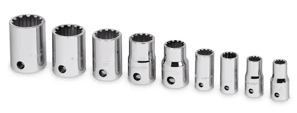 Snap On 209TFES 9 Piece Combination Drive SAE Shallow Spline Socket Set New