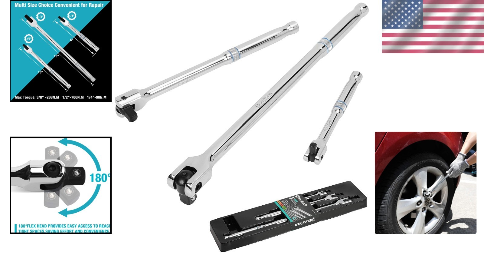 Effortless 3-Piece Breaker Bar Set with Spring-Loaded Detent for Secure Sockets