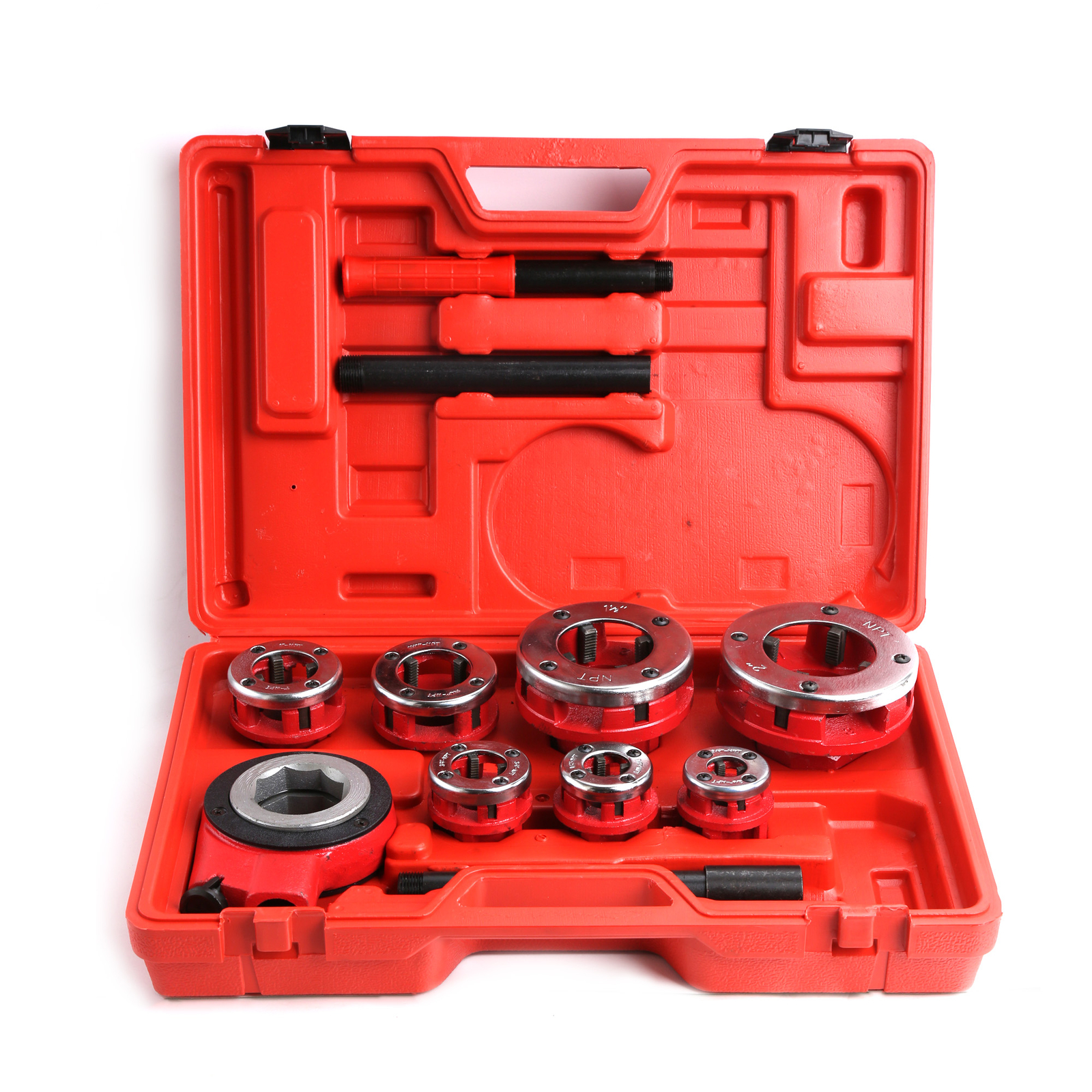 Pro 7 Size Hand Ratchet Type Pipe Threader Set Plumbing Tools 3/8 to 2″ Dies NPT