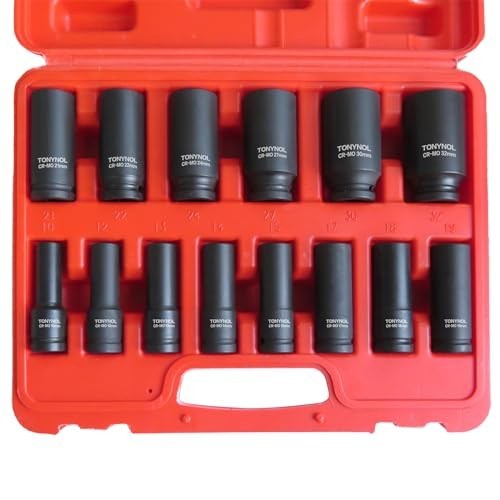 1/2″ Deep Drive Impact Socket Set 14 Pcs, 6-Point Metric (10mm-32mm), Cr-Mo Stee
