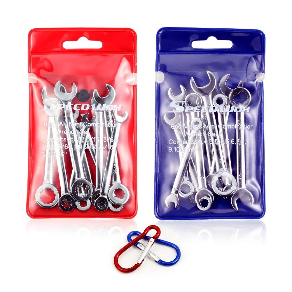 Mini Wrench Set Metric SAE – Open & Box End Combination Wrenches with Storage Po