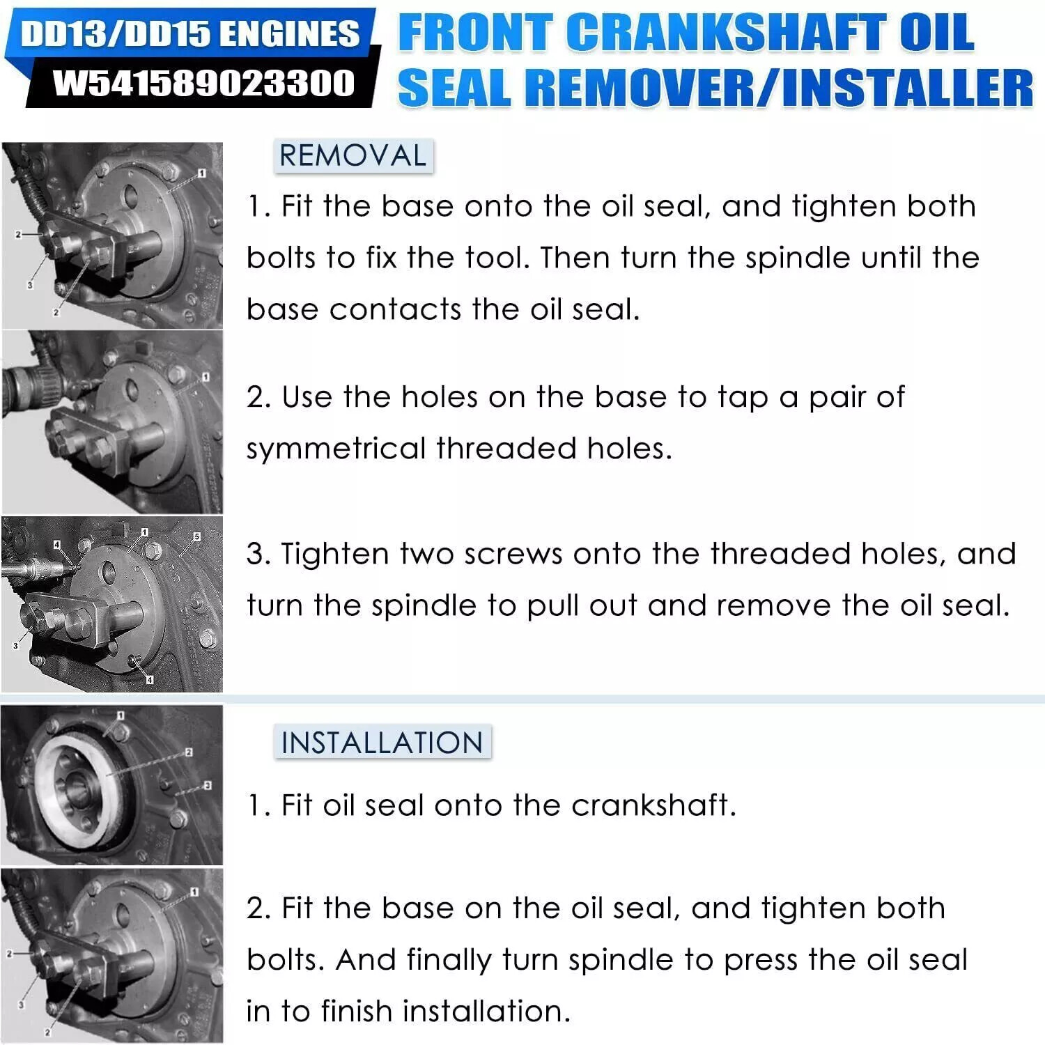 Front & Rear Crankshaft Seal Remover/Installer Tool for Detroit Diesel DD13 DD15
