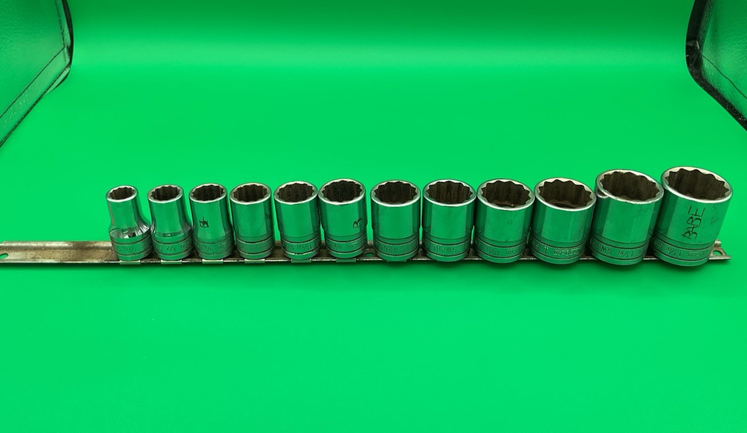 SNAP ON 1/2″ Drive 12pt SAE Shallow Socket Set 1 1/8″-7/16″ 12 Pieces NICE