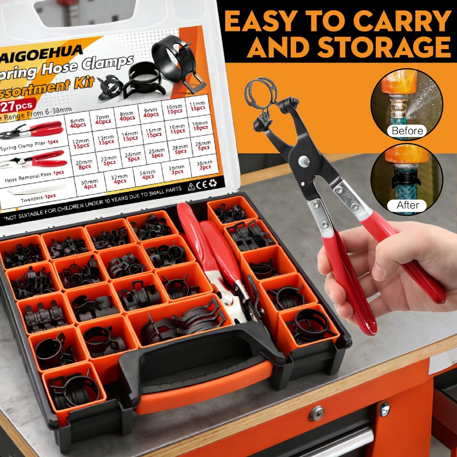 327-Pcs Spring Clamp Kit with Swivel Jaw Pliers & Tweezers – 23 Sizes for Fuel,