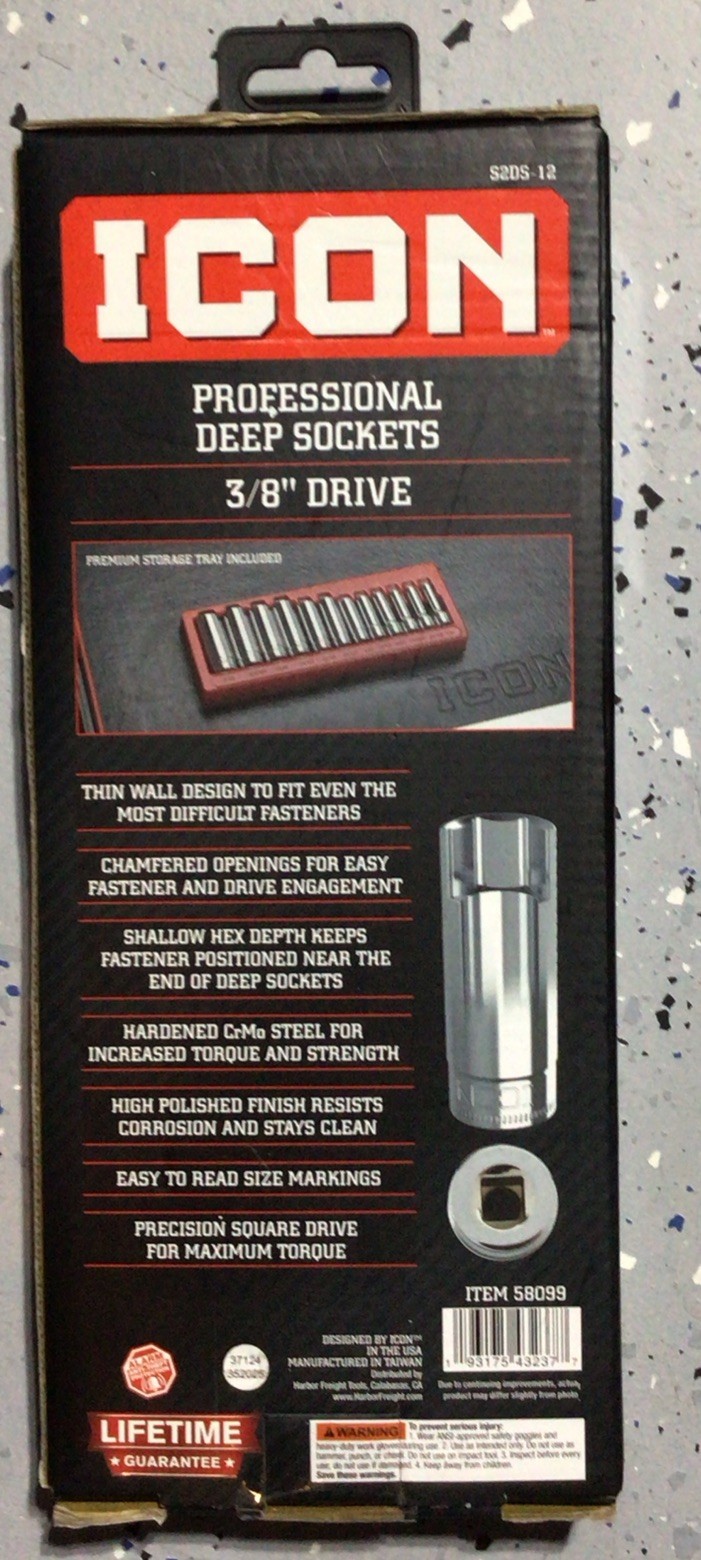 ICON Professional Deep Sockets 3/8″ Drive SAE Superior Design 12-pc S2DS-12