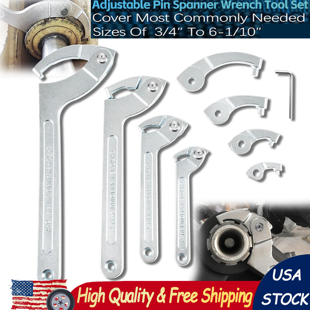 8 Pack Adjustable Hook C Pin Spanner Wrench Tool Set Nut Wrench 3/4″ to 6-1/10″