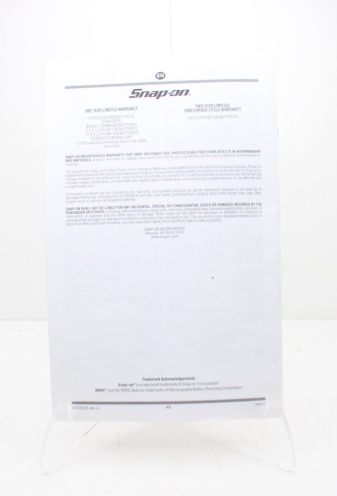 Snap-on ZCTC131CE Manual For CTC131 Series Battery Charger Original USA