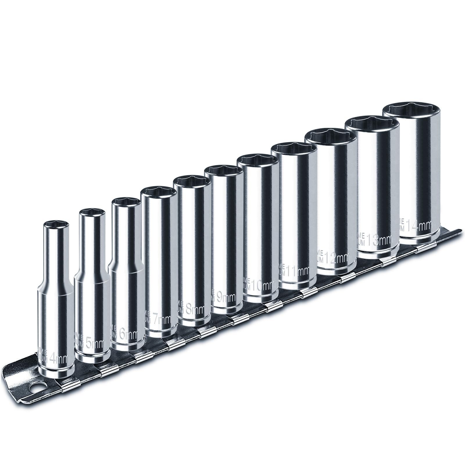 11PCS 1/4″ Drive Deep Socket Set, Metric 4mm-14mm, 6-Point, Chrome Vanadium, Sto