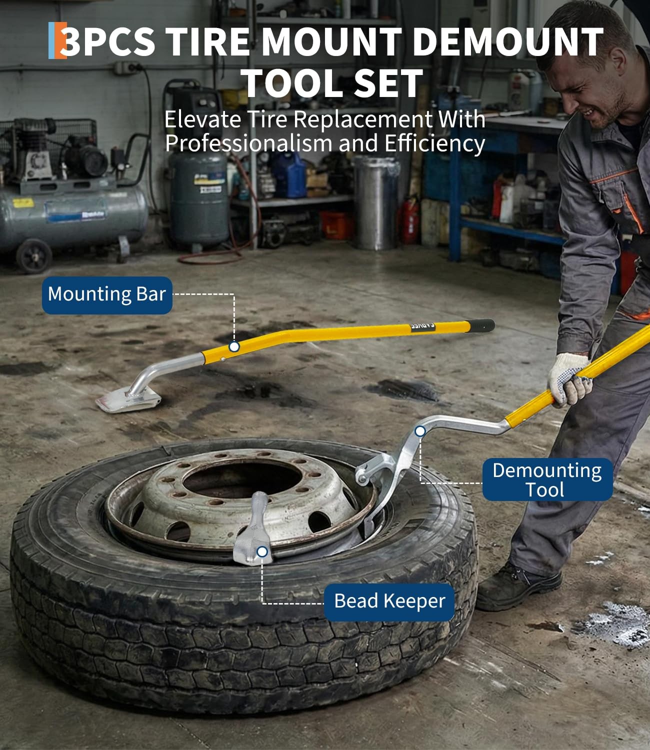 Heavy Duty Tire Mount and Demount Set – Fits 22.5″ to 24.5″ Car Tires