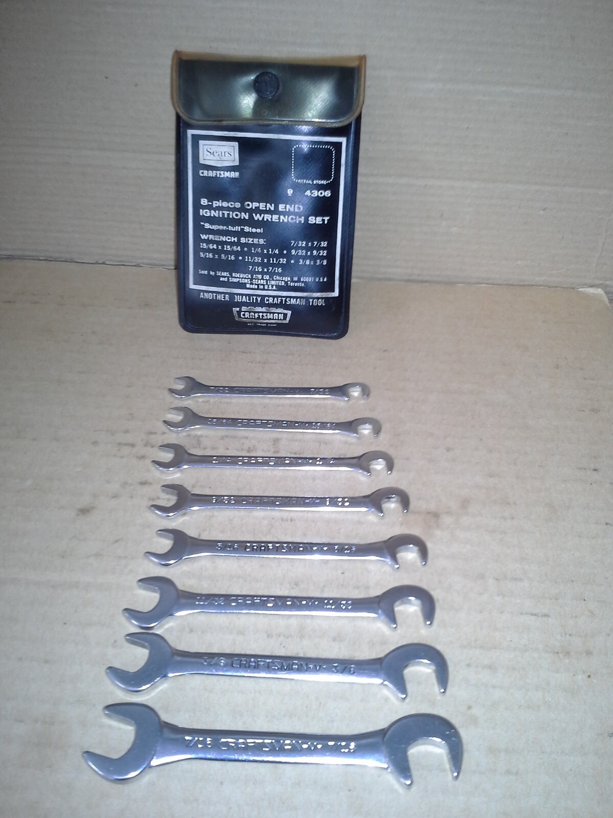 Sears Craftsman 9_4306 Sears Super-tuff 8 Piece Open End Ignition Wrench Set USA