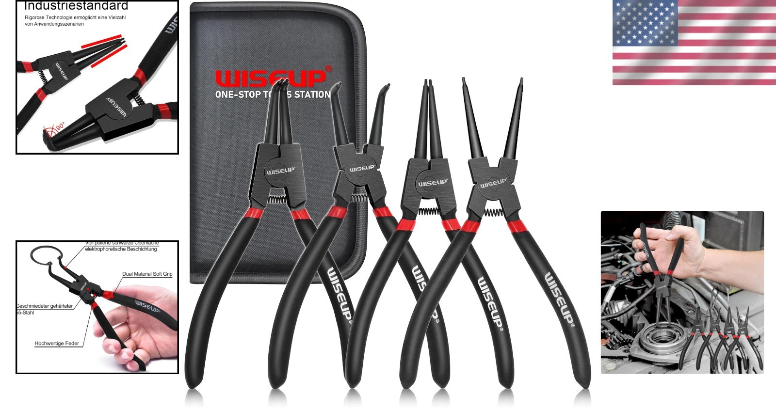 Snap Ring Pliers Set Heavy Duty 4PCS 7 Inch Internal External Circlip Kit