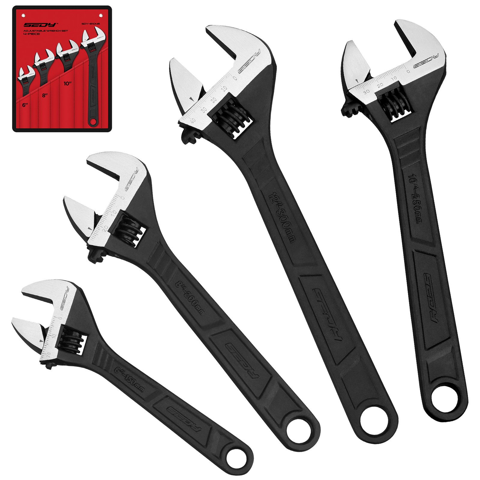 4PC Adjustable Wrench Set Automotive Plumbing and Household Repairs Heat Treated