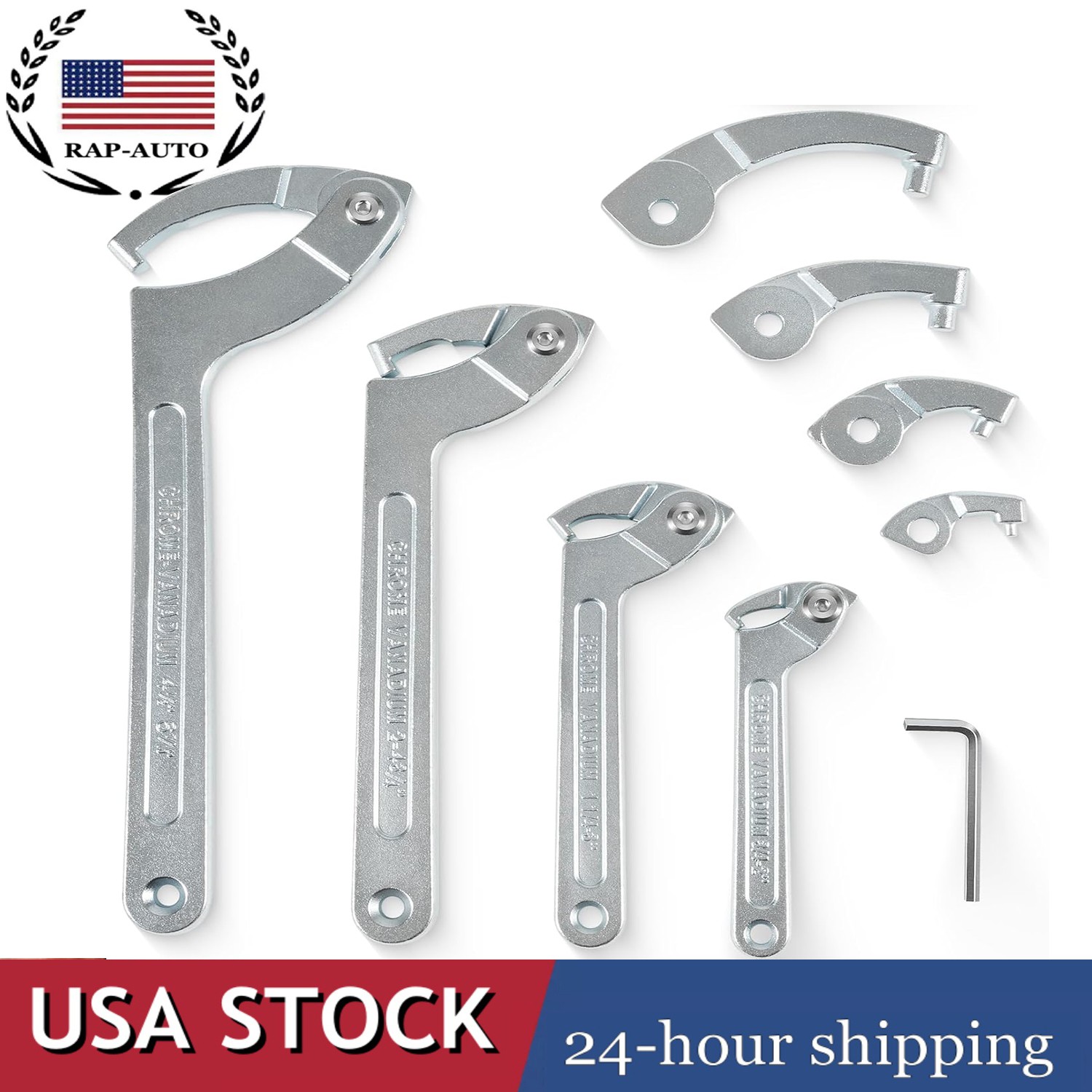 Adjustable Hook C Pin Spanner Wrench Tool Set,Nut Adjustment From3/4″ to 6-7/10″