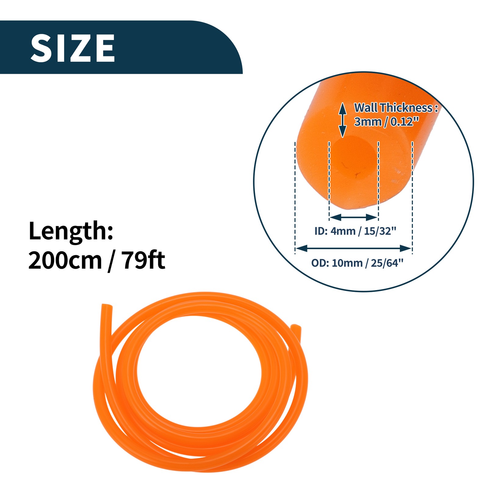 Suction hose orange 79FT 15/32″ 4mm ID 3mm thickness