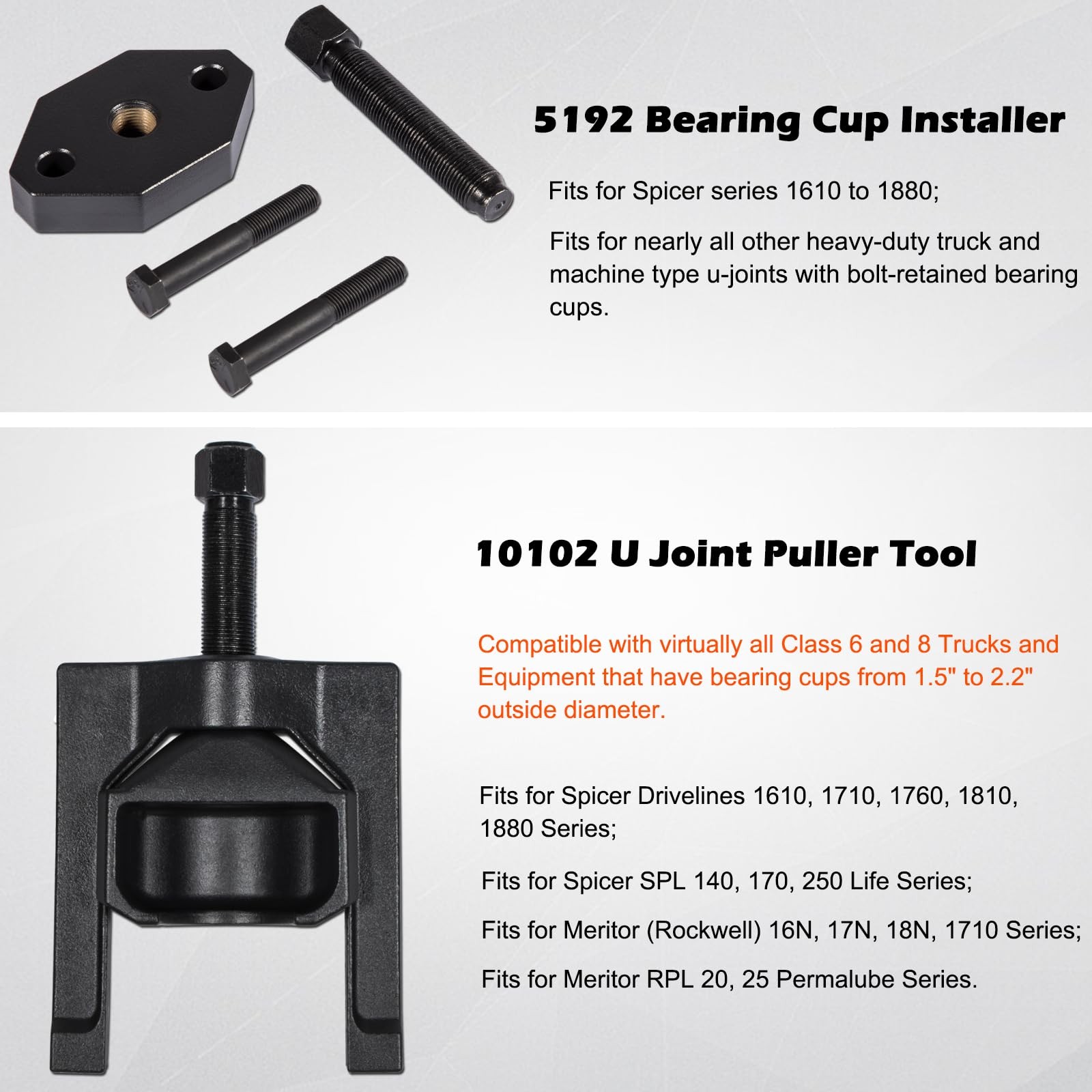 Class 6-8 Heavy Duty 10102 Universal U Joint Puller & 5192 Bearing Cup Installer