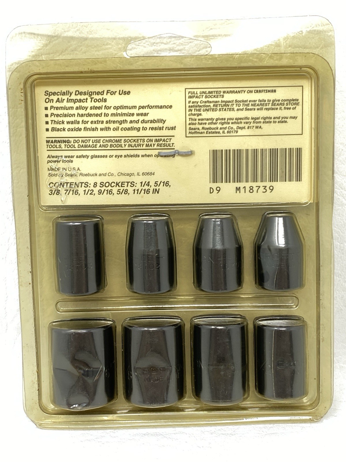 Vintage Craftsman USA Made NOS Unused 9-18739 8pc 3/8″ Dr SAE Impact Socket Set