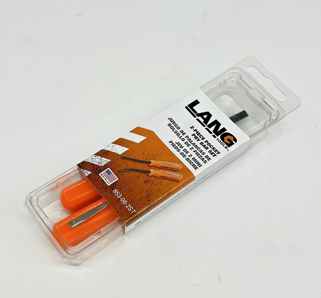 Lang 2pc Orange Straight & Curved 5″ Mini Pry Bar Set, made in USA #853-06-2ST