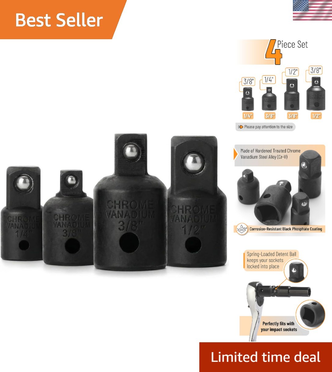 4-Piece Impact Socket Adapter Set: Durable & Versatile Mechanics Tool