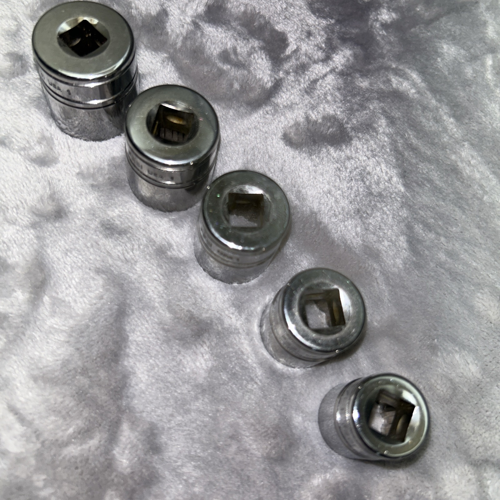 Snap On Tools 9pc Chrome 12pt. SAE Sockets 3/8″ Dr. F1 And F2 7/8-5/16 READ USA